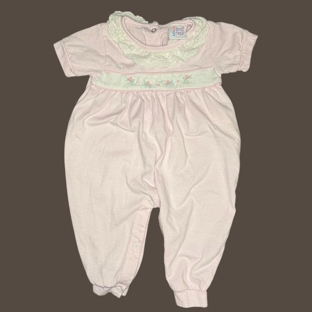 Pink Baby Romper with Lace Collar